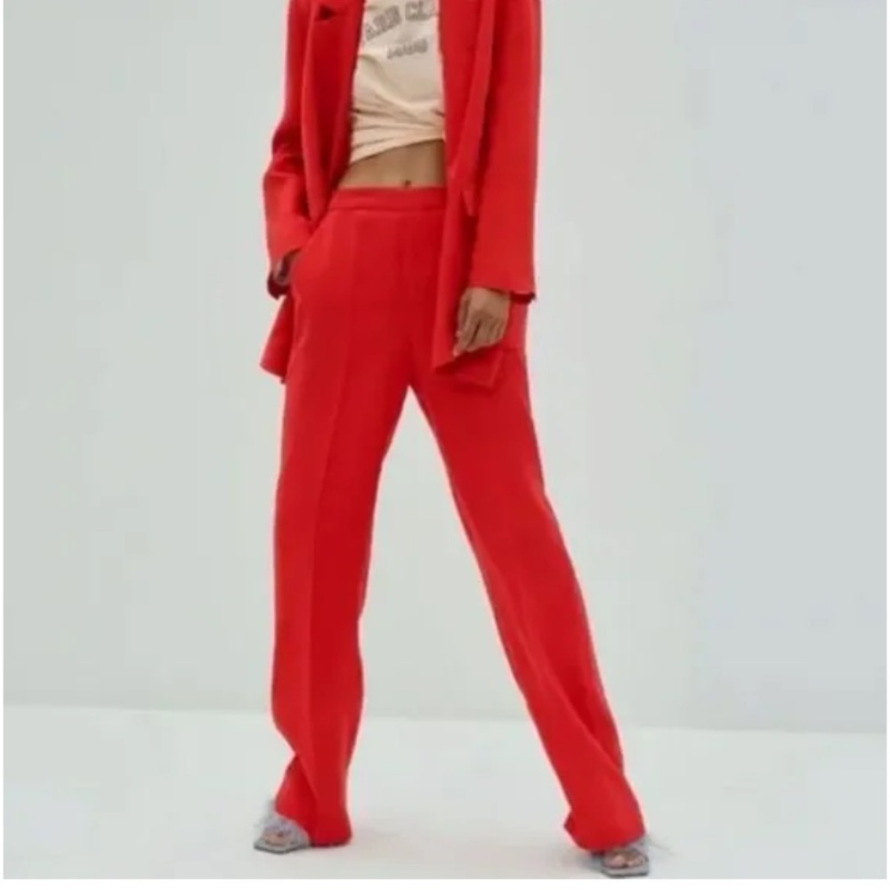 Zara medium linen pant red